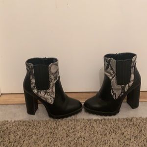 black faux leather boots